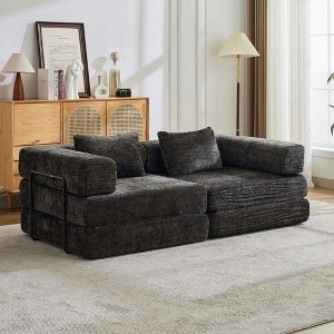 Resenkos Convertible Compression Sofa, Fixed-Frame Floor Bed with Boneless Chenille Sectional Design, Black - 1 of 4