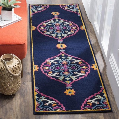 Handmade Navy Blue Multi Wool Tufted Area Rug, 2'3" x 7'
