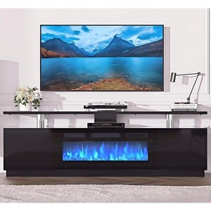 70 Inch Fireplace TV Stand with 36 Inch Electric Fireplace, 12 Colors LED Lights, 750W/1500W for Max 80 Inch TV, 2 Tier Storage 2 Door Cabinet - 1 of 4