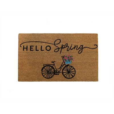 Farmhouse Living Hello Spring Bike Coir Doormat - 18" x 30" - Natural - Elrene Home Fashions