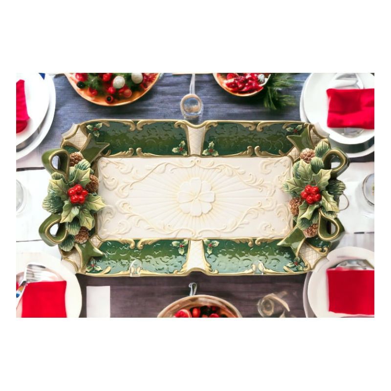 Kevins Gift Shoppe Hand Painted Ceramic Christmas Holly Tray, 2 of 4