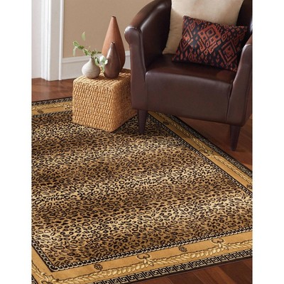 10' Square Brown and Beige Synthetic Animal Print Rug