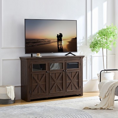 NicBex TV Stand for 65 Inch TV with Round Metal Knobs,TV Entertanment Center with 3 Glass Doors Cabinet,TV Console Table for Living Room