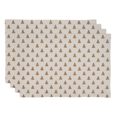 Gold Christmas Trees Cotton Placemats, 14"x20" (Set of 4)