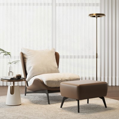 Upholstered Chair with Ottoman Footstool Set, Brown & Beige