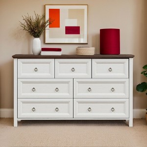 VANIRROR Farmhouse 7 Drawers Dresser for Bedroom, Rustic Wood Storage Dresser TV Stand Organizer for Living Room, Hallway, Clothes Storage Solution - 1 of 4