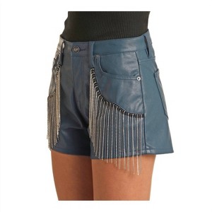 Women's High Rise Faux Leather & Rhinestone Fringe Short - Rock & Roll Denim - 1 of 4