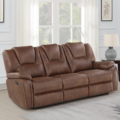 Chestnut Brown 83.5'' Faux Leather Pillow-Top Reclining Sofa