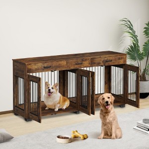 Dog Crate Furniture, Double Dog Crate 71-Inch - 3 Drawers Removable Divider Heavy-Duty MDF Steel Frame for 2 Large Dogs Indoor - 1 of 4