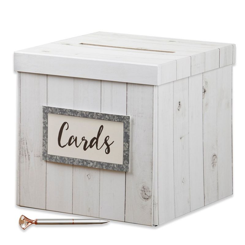 Kate Aspen Rustic White Wood Card Box | 28469NA, 1 of 9