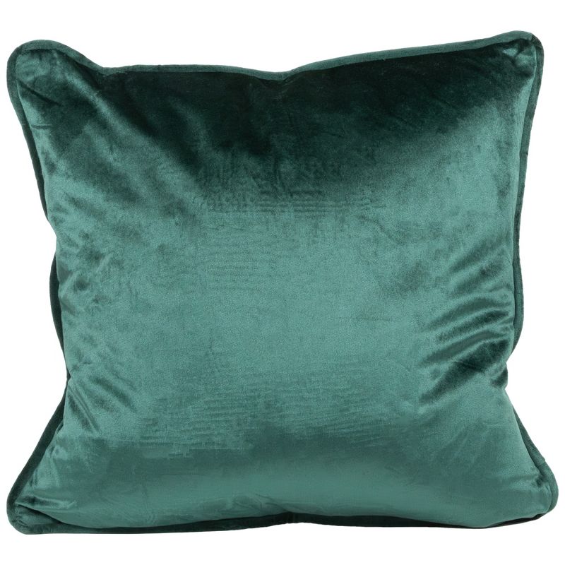 Northlight 16" Solid Hunter Green Plush Velvet Square Throw Pillow with Piped Edging, 1 of 6