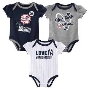 MLB New York Yankees Infant Girls' 3pk White Bodysuit - 1 of 4