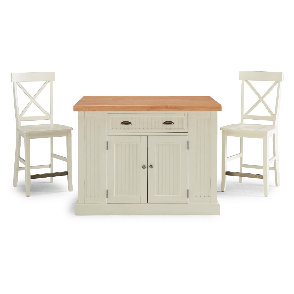 Nantucket Solid Wood Top Kitchen Island and 2 Counter Stools  - Home Styles