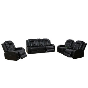 Tribesigns Breathable Leather Recliner Sofa Set with Adjustable Angle, Storage Buckets, Wireless Charger & LED Lighting,Black,for Living Room. - 1 of 4