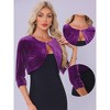Allegra K Women Velvet Crew Neck Cropped 3/4 Sleeve Shrug Cardigan - 2 of 4
