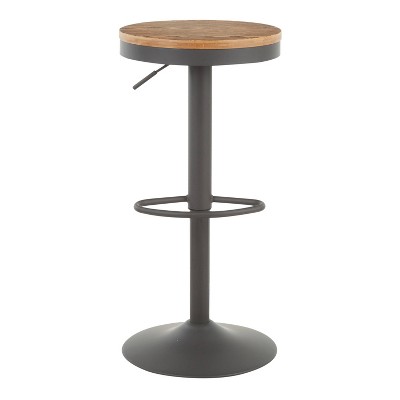 Dakota Adjustable Industrial Swivel Barstool in Grey Metal and Bamboo