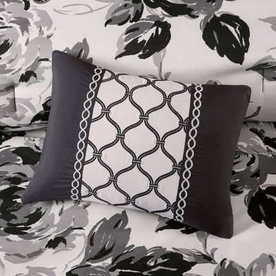 Intelligent Design Twin/Twin XL 4pc Hannah Floral Print Comforter Set - Black/White: Vintage Reversible Bedding with Decorative Pillows — фото 3