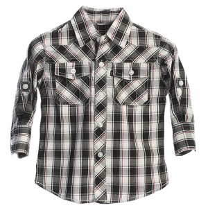Gioberti Boy's Long Sleeve Roll Up Plaid Checked Shirt - 1 of 3