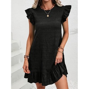 black mini dress with ruffled ends Marysia | Crochet Mini Dress in Black main image 0