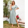Women's Floral Print V-neck Ruffle Shortsleeve Waist Tie Dress Maxi Dress - 2 of 4