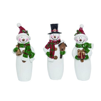 Transpac Resin 7 in. White Christmas Glitter Snowman Figurine Set of 3