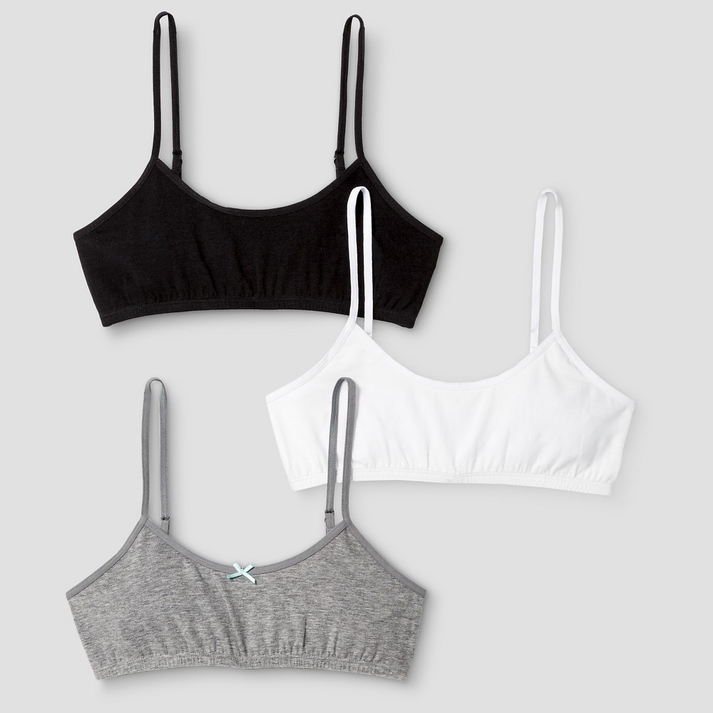 Girls' 3pk Cotton Cami Bra - Cat & Jack™ Gray/White/Black L