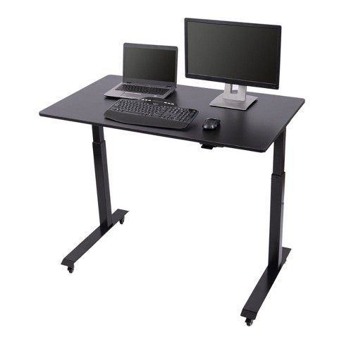 Stand Up Desk Store Electric Adjustable Height Standing Desk with Locking Casters and Furniture Feet Black Frame Black Top 48 Wide
