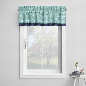 Bacati - Rod Pocket Window Valance Noah Mint/Navy - 1 of 4