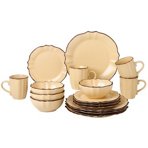 Lorren Home Trends 16 Piece Scalloped Edge Mellow Yellow Dinnerware - 1 of 4