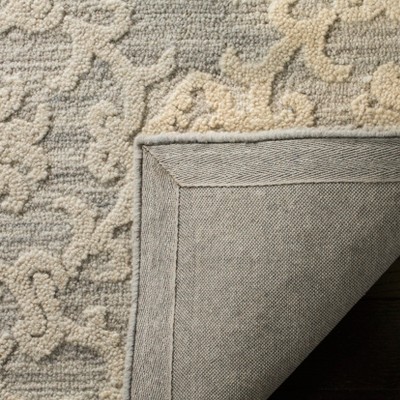 Handmade Grey Floral Tufted Wool Runner Rug 27" x 10"