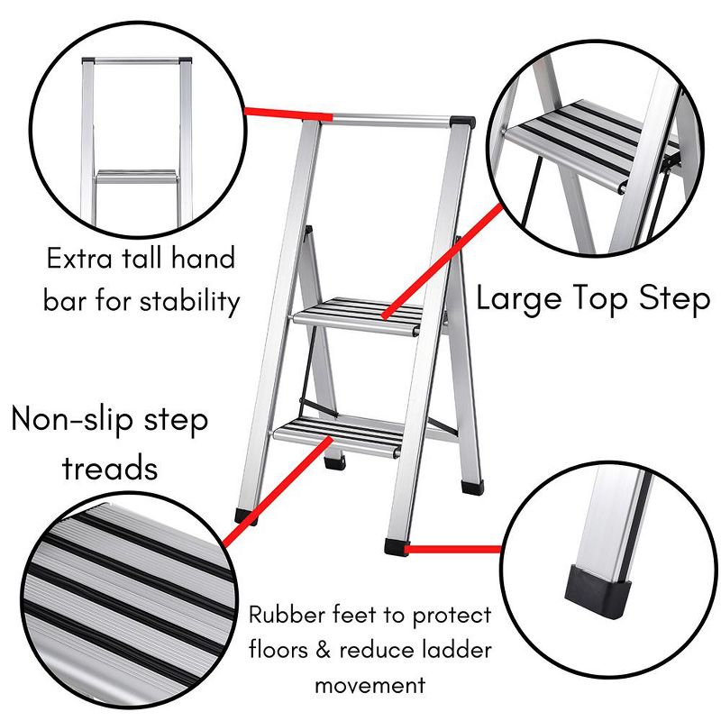 BirdRock Home 2-Step Slim Aluminum Step Ladder, 5 of 9