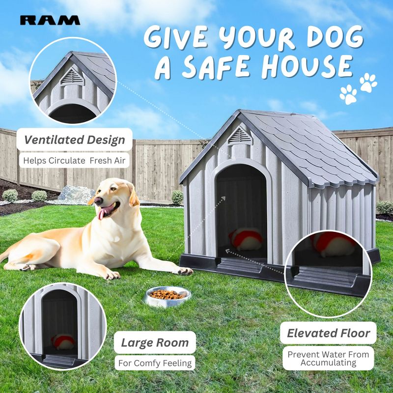 Ram Quality Products Outdoor Pet House Large Waterproof Dog Kennel Shelter, Gray, 2 of 7
