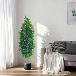 5FT Artificial Topiary Shrubs,Bay Leaf Trees for Outdoors Faux Silk Ficus Trees with Natural Trunk Plants for Home Office Front Porch Decor - 1 of 4