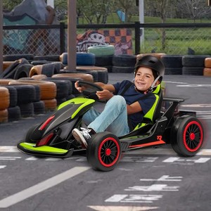 24V Kids Go Kart, Powerful Drift Kart with Dual 150W Motors, High Speed Electric Outdoor Ride On Toy, Battery Powered Ride On Racing Car with Music - 1 of 4