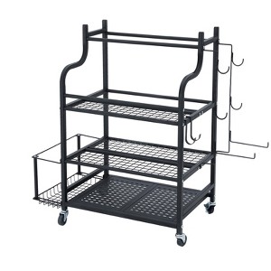 VEVOR Yoga Mat Storage Rack, Home Gym Workout Equipment Organizer, Powder Coated Finish Steel Yoga Mat Holder with Hooks & Wheels, Black - 1 of 4