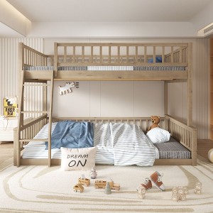 NicBex Full XL Over Queen Bunk Bed with Safety Guardrails,Loft Bed with Ladder and Detachable Design for Bedroom,Walnut/Gray - 1 of 4