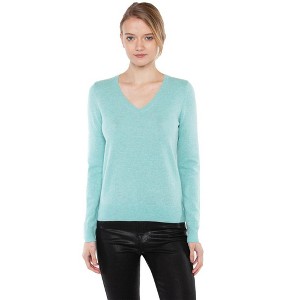 JENNIE LIU Women's 100% Pure Cashmere Long Sleeve Pullover V Neck Sweater - 1 of 2