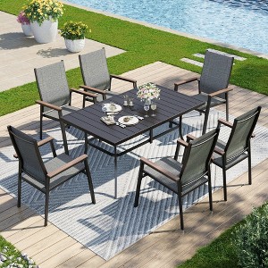 Captiva Designs 7pc Patio Dining Set with Rectangular Steel Table & Aluminum Frame Textilene Chairs - 1 of 4