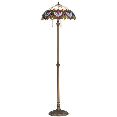 Robert Louis Tiffany Traditional Floor Lamp Bronze Heart Leaf Pattern Stained Glass Shade for Living Room Reading Bedroom Office