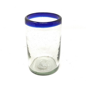 Dos Sueños Mexican Hand Blown Drinking Glasses - Blue Rim - 14oz - Single Glass - 1 of 4