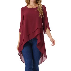 INSPIRE CHIC Women's High Low Hem Scoop Neck Asymmetrical 3/4 Sleeve Summer Top - 1 of 4