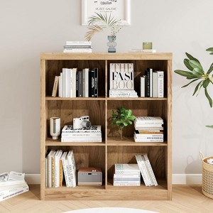 6-grid storage bookshelf, 53-inch high bookshelf, anti-tip design, sturdy wooden grid, suitable for living room, bedroom, home office - 1 of 4