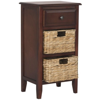 Transitional Cherry Brown Pine Wood Side Table with 3 Drawers