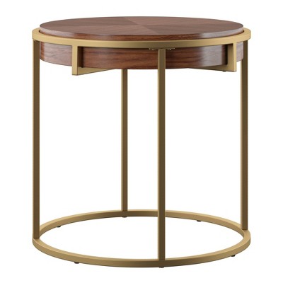 Ervyn Wood and Metal Round End Table - Inspire Q