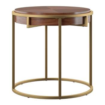 Ervyn Natural Finish End Table with Metal Base Gold - Inspire Q