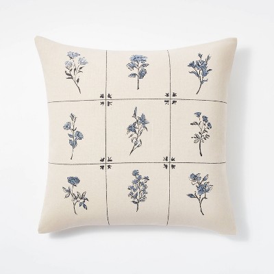 Printed Floral Square Throw Pillow Blue/Cream - Threshold&#8482; designed with Studio McGee