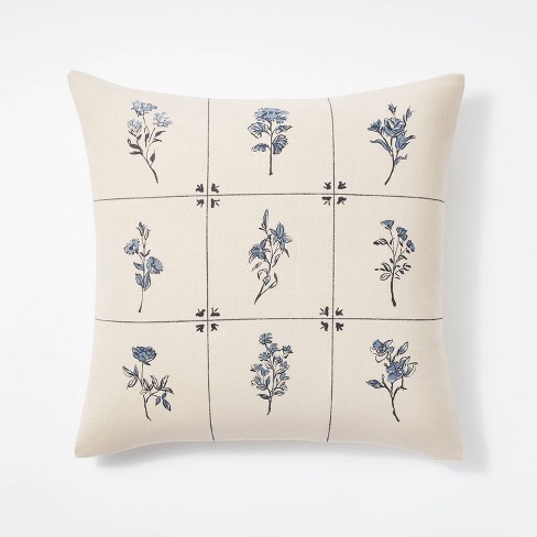 Printed Floral Square Throw Pillow Blue/Cream - Threshold™ designed with Studio McGee - image 1 of 4