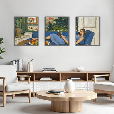 Triple Black Aluminum Alloy Frame Painting 30*40cm, Wall Decoration Hanging Art for Living Room and Bedroom