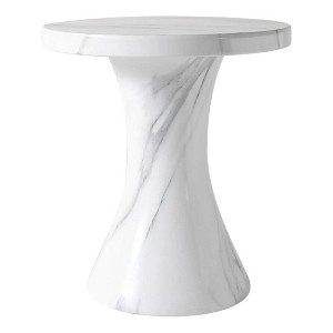 LeisureMod Isidra 19" Round Fiberstone Side Table with Marble-Inspired Finish and Flared Pedestal Base for Living Rooms, Patios, or Lounge Spaces - 1 of 4