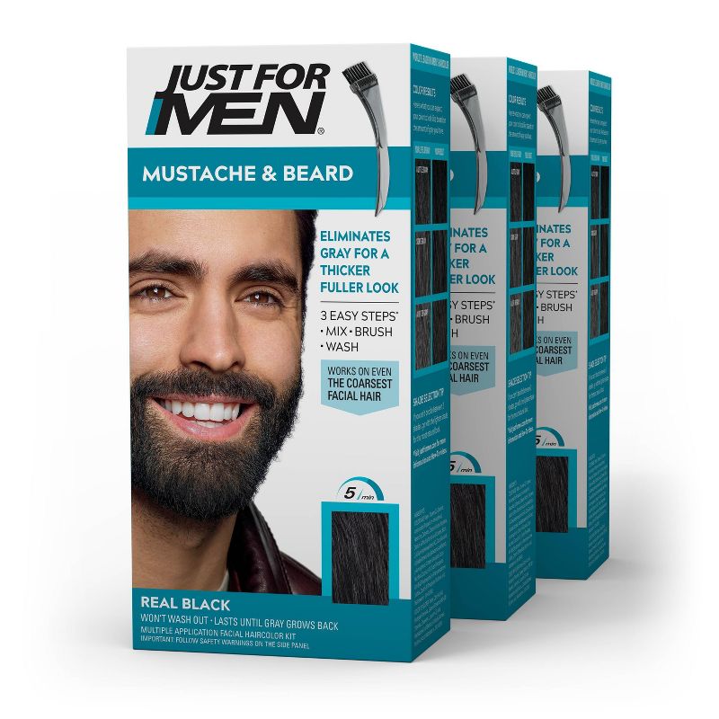 Just For Men Mustache & Beard Coloring for Gray Hair with Brush Included - 3pk, 1 of 8